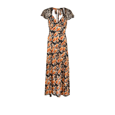 Rixo London Black Angelina Contrast Print Silk Midi Dress In Sienna