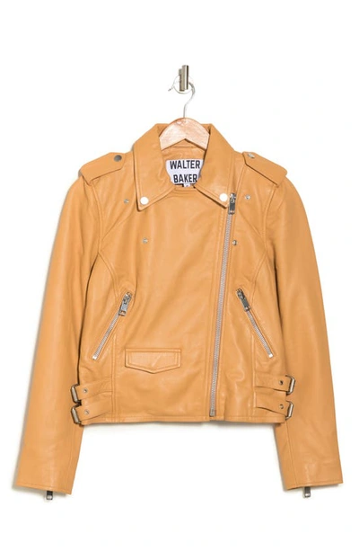 Walter Baker Liz Leather Crop Moto Jacket In Macaroon