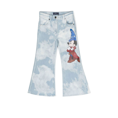 Stella Mccartney Kids' X Disney Blue Fantasia Mickey Mouse Flared Jeans In Multicoloured