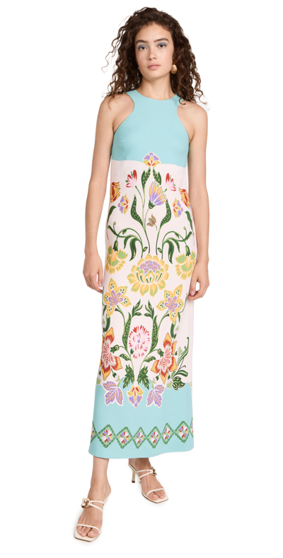 La Doublej Racer Floral Placed-print Maxi Dress In Folk Flowers Azzurro Placée