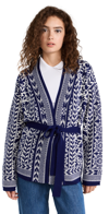 La Doublej Cozy Belted Floral-jacquard Merino Cardigan