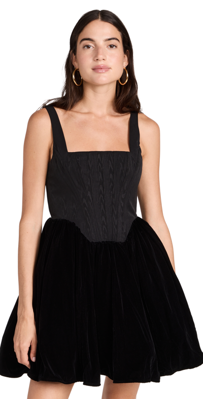 Staud Landscape Velvet And Moire Corset Mini Dress In Black