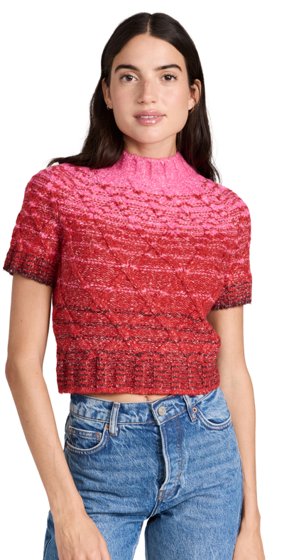 Staud Young Ombre Short-sleeve Sweater In Lollipop Cherry