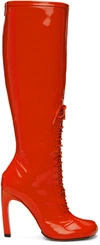 DRIES VAN NOTEN RED LACE-UP TALL BOOTS