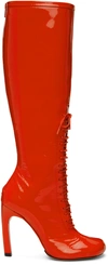 Dries Van Noten Lace-up Patent Leather Knee-high Boots In 352 Red