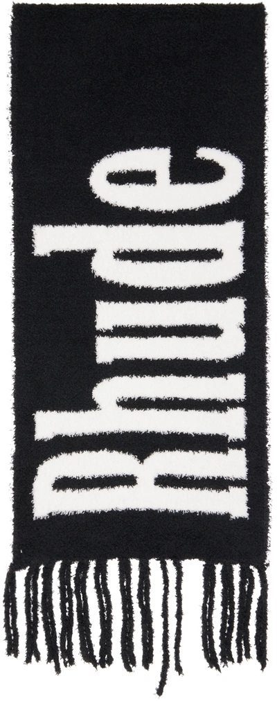 Rhude Fringed Intarsia-knit Logo Scarf In Black