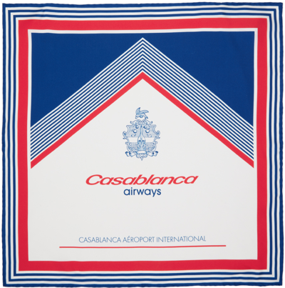 Casablanca Airways Logo-print Square Silk Scarf In Blue