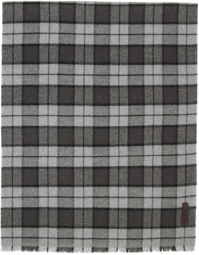 Zegna Grey Checked Scarf In Gr1