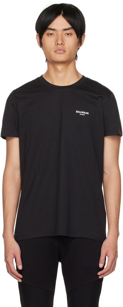 Balmain Black Flocked T-shirt In Eab Noir/blanc