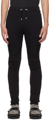 Balmain Brushed Cotton Biker Joggers With Embossed Logo In Eab Noir/blanc