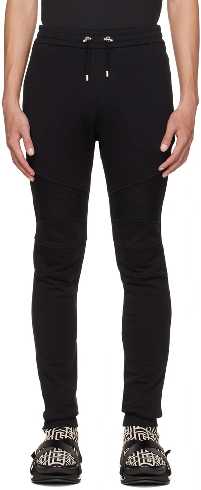 Balmain Flock Sweatpants With Ribbed Detailing In Black