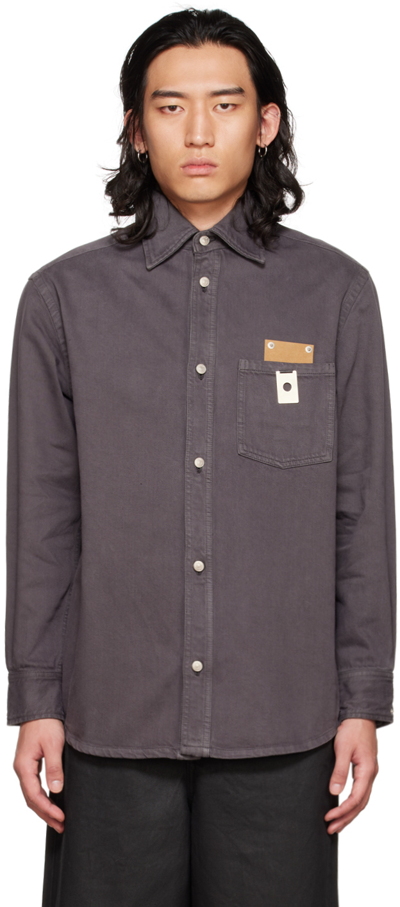 Craig Green Fluffy Hole Stretch Denim Button-up Shirt In Charcoal Grey