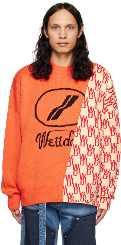 We11 Done Orange Paneled Sweater