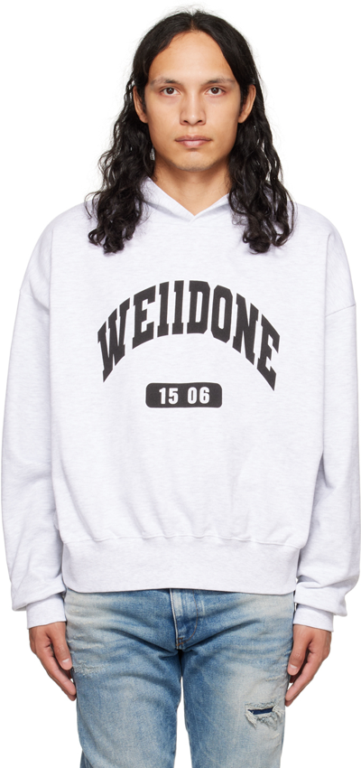 We11 Done Gray Print Hoodie In Grey