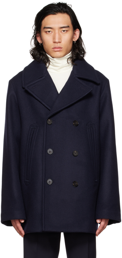 Jil Sander Navy Double-breasted Peacoat In Dark Blue