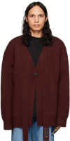 WE11 DONE BURGUNDY SELF-TIE CARDIGAN