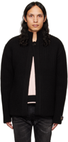 WE11 DONE BLACK STAND COLLAR CARDIGAN