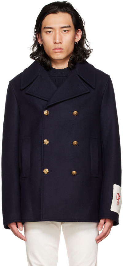 Golden Goose Golden Collection Wool-blend Peacoat In Navy