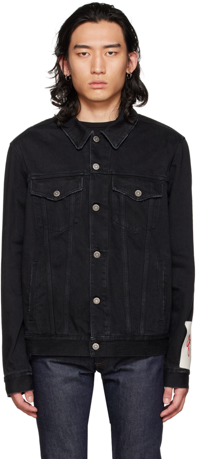 Golden Goose Black Distressed Denim Jacket In Negro