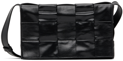 Bottega Veneta Black Cassette Messenger Bag In 8803 Black Silver