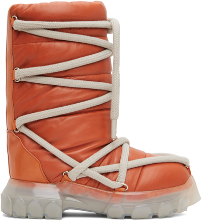 Rick Owens Lunar Padded Leather Boots In Orange