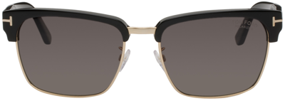 Tom Ford River Sunglasses, Black/rose Gold In Shiny Black / Smoke