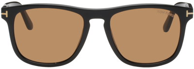 Tom Ford Gerard Brown Rectangular Mens Sunglasses Ft0930 01e 56 In Shiny Black / Brown