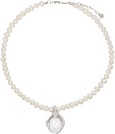 Alan Crocetti White Pearl Crystal Mystical Necklace In Rhodium Vermeil