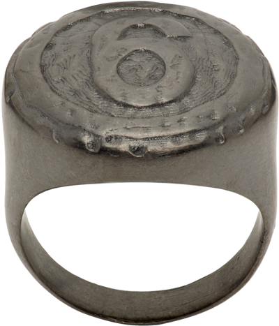 Mm6 Maison Margiela Gunmetal Graphic Ring In 951 Palladio