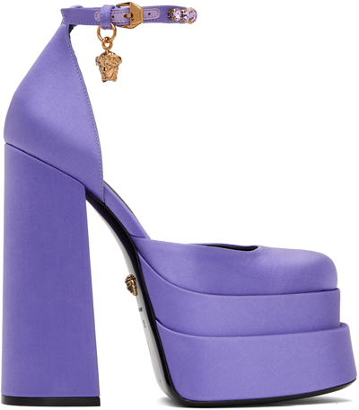 Versace Medusa Aevitas Embellished Satin Platform Sandals In Violet