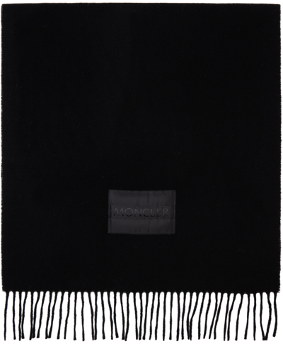Moncler Black Wool Scarf In 999 Black