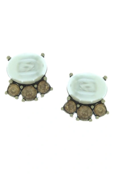 Olivia Welles Gold-plated Tania Freshwater Pearl Stud Earrings In Burnished Gold / Brown / Cream