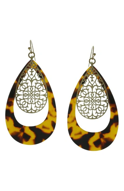 Olivia Welles Gold-plated Devin Floating Filigree Drop Earrings In Worn Gold / Brown