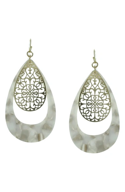 Olivia Welles Gold-plated Devin Floating Filigree Drop Earrings In Worn Gold / Gray