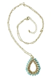 Olivia Welles Gold Plated Eletta Crystal Swirl Necklace In Gold / Turquoise
