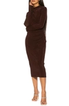 Alexia Admor Kim Slinky Long Sleeve Midi Dress In Burgundy