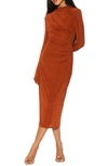 Alexia Admor Kim Slinky Long Sleeve Midi Dress In Camel