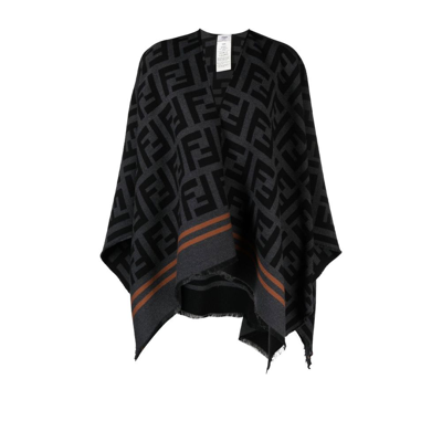 Fendi Black Ff Wool Cape In Nero