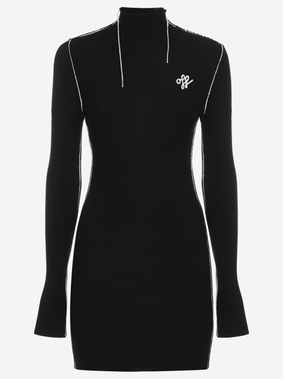 Off-white Embroidered-logo Knit Dress In Black