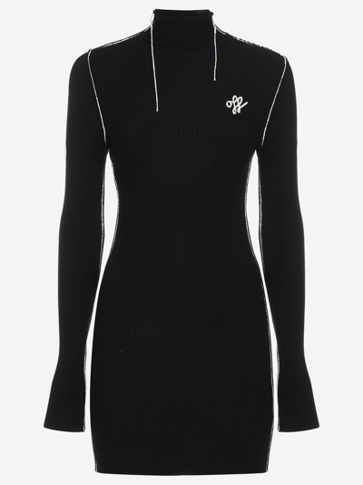 Off-white Embroidered-logo Knit Dress In Black White