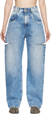 Maison Margiela Light Blue Denim Distressed Straight Leg Jeans With Cut-out