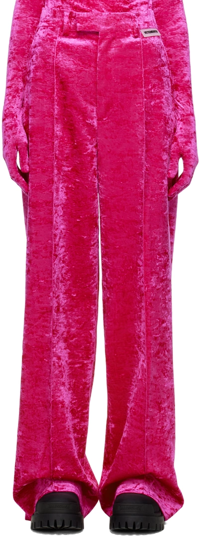Vetements Pink High Waist Wide-leg Velvet Trousers In New