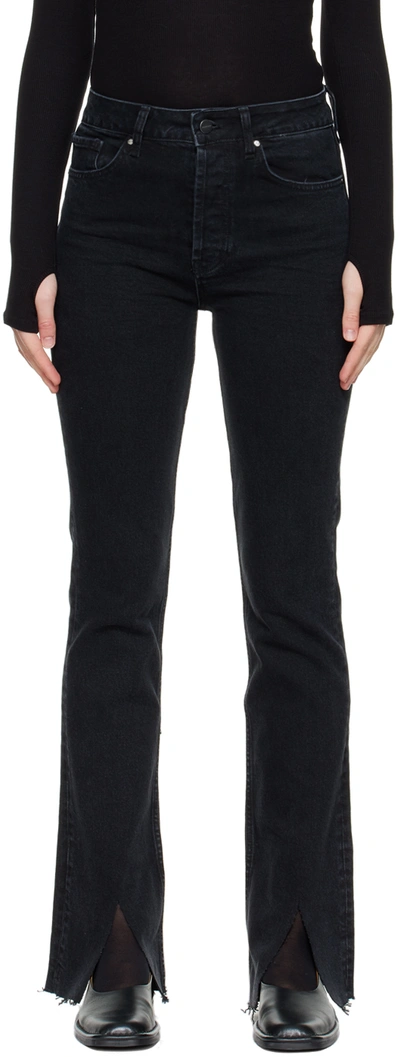 Anine Bing Roxanne Flared-leg High-rise Stretch-denim Jeans In Washed Black