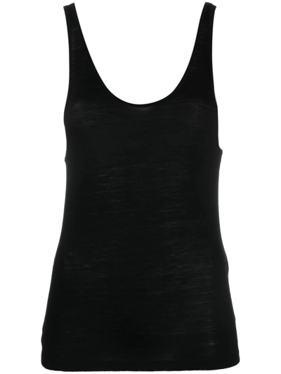 Saint Laurent Womens Noir Scoop-neck Jersey Tank Top L In Black