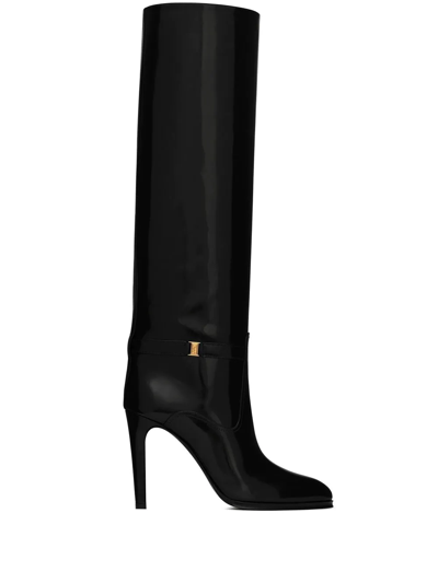 Saint Laurent Diane 100 Grained Leather Knee-high Boots In Black