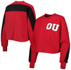 GAMEDAY COUTURE GAMEDAY COUTURE CRIMSON OKLAHOMA SOONERS BACK TO REALITY COLORBLOCK PULLOVER SWEATSHIRT