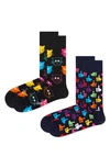 HAPPY SOCKS ASSORTED 2-PACK CLASSIC CAT COTTON BLEND CREW SOCKS