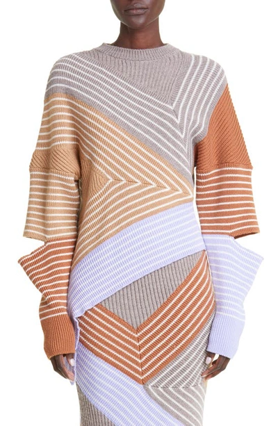 Stella Mccartney 3d Stripe Cutout Asymmetric Virgin Wool Sweater In Multi-colored