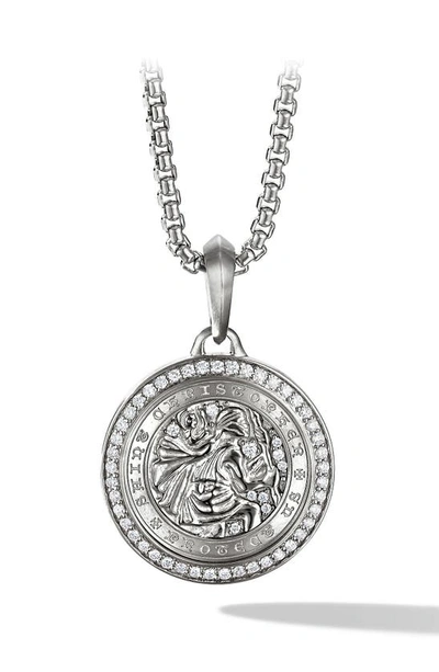 David Yurman Men's Sterling Silver St. Christopher Medallion Amulet With Pave Diamonds