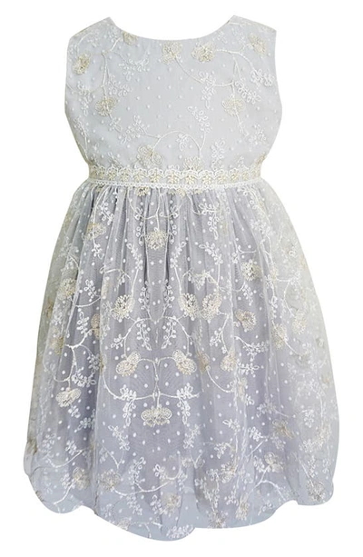 Popatu Kids' Floral Embroidered Tulle Dress In Silver